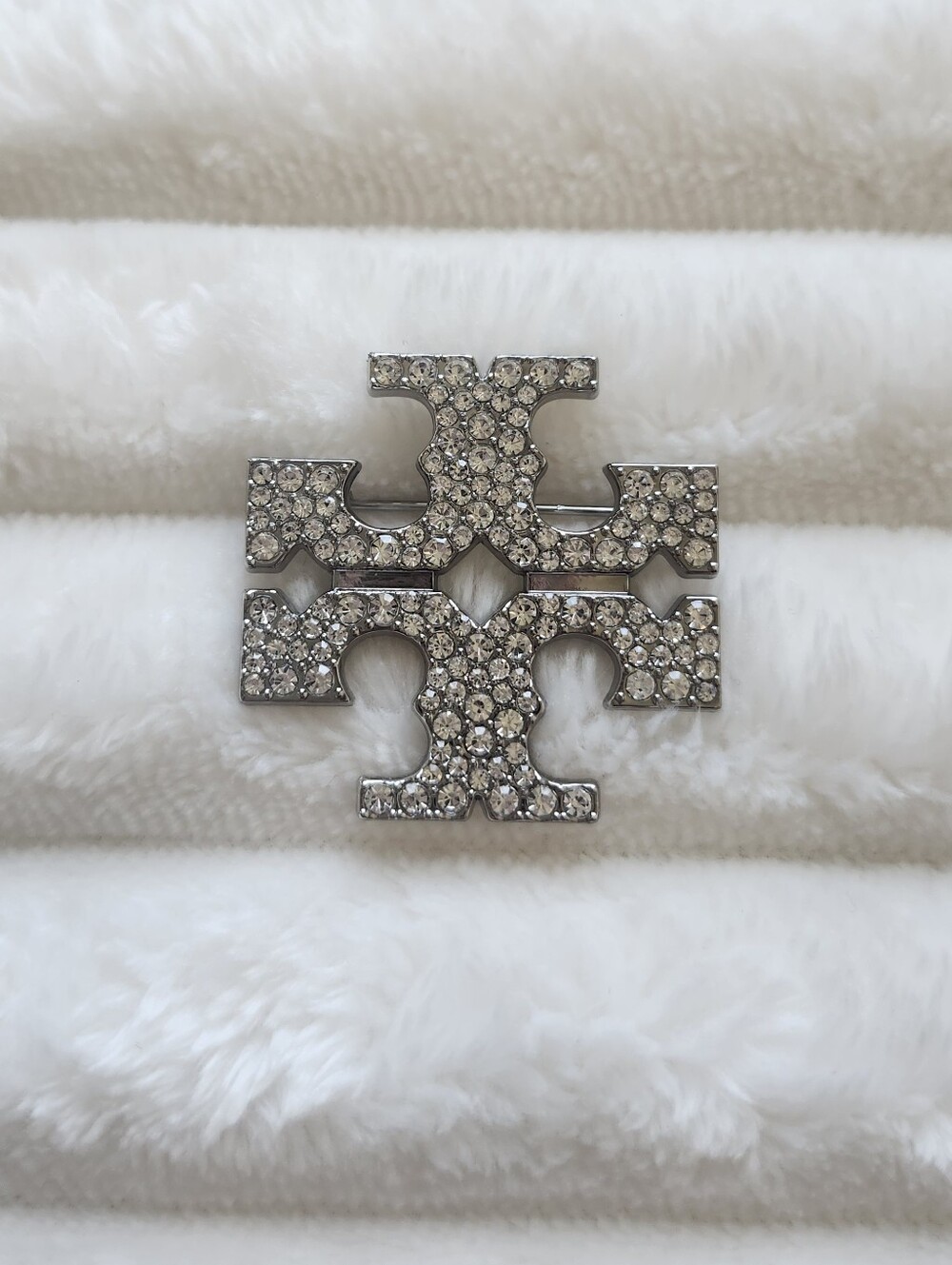 Tory Burch Silver Crystal Pavé Logo Brooch